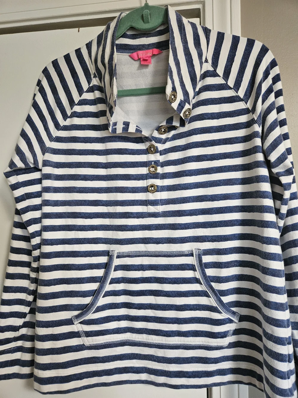 Lilly Pulitzer Navy & White Striped Snap-Button Pullover - Picture 2 of 7